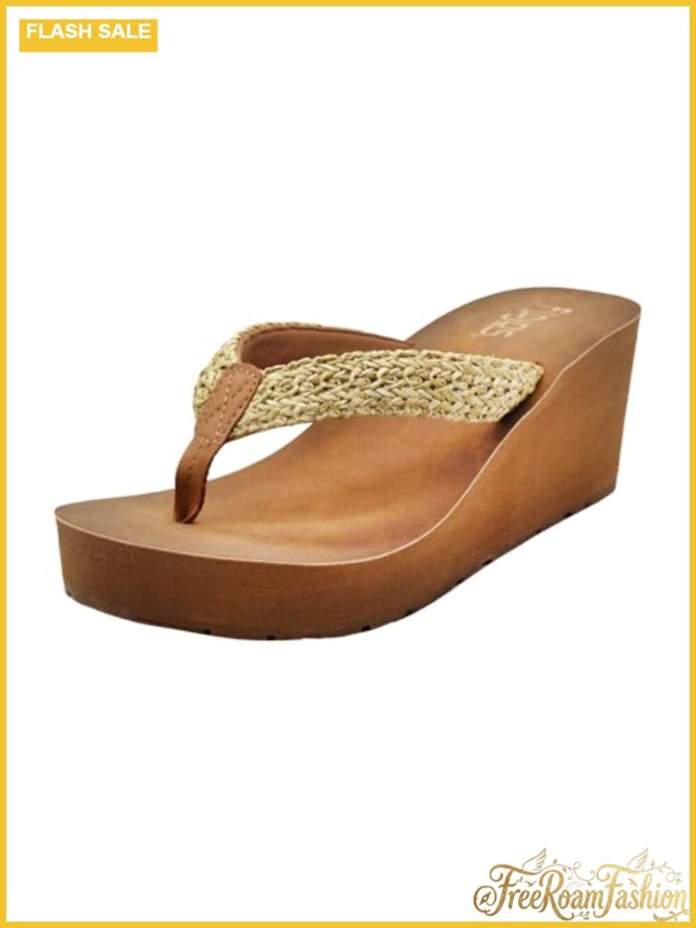 Flojos Lyra High Wedge Thong Sandals Faux Suede Footbed